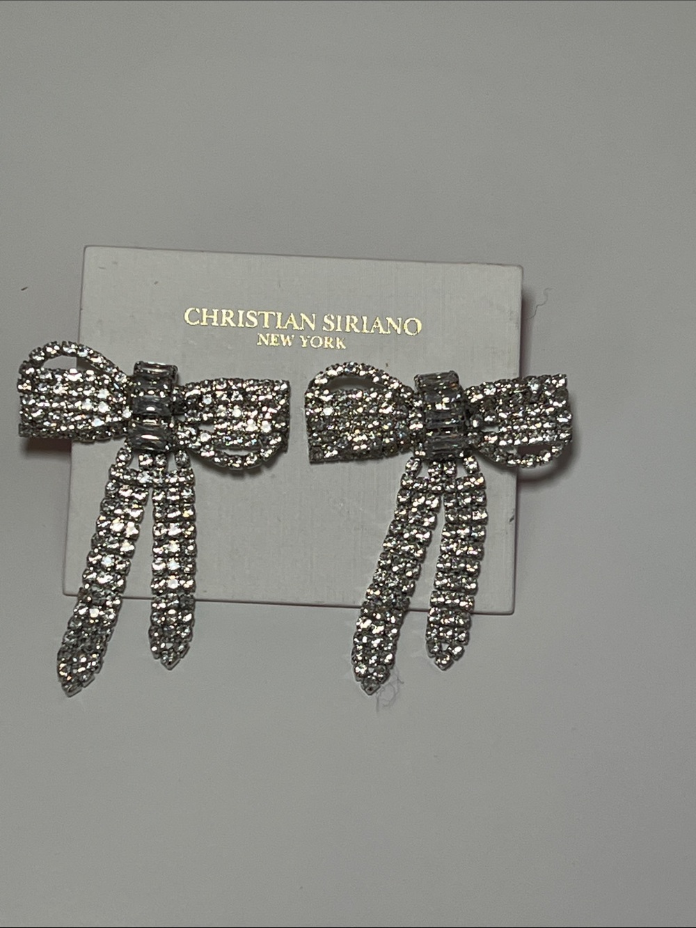 Christian Siriano Crystal Bow Drop Earrings in Silver